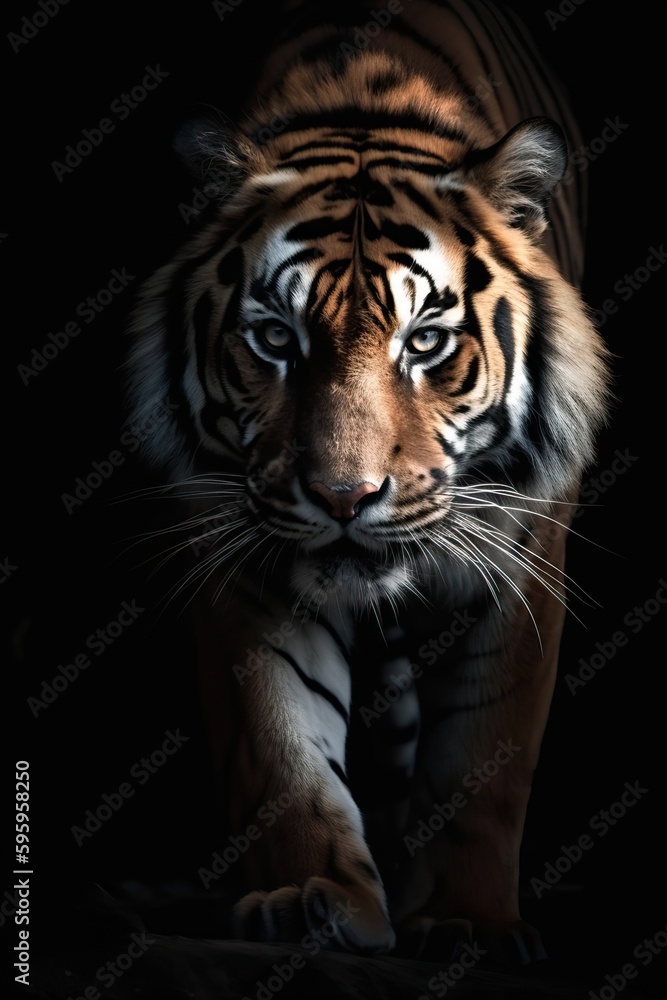 Fototapeta premium Beautiful prowling tiger, close up plan, generative ai