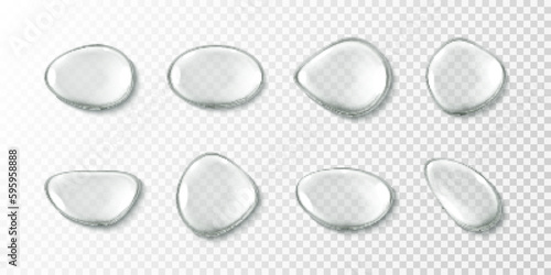 Clear serum drops isolated on transparent background. Collagen, lotion or essence droplets. Vector realistic illustration..