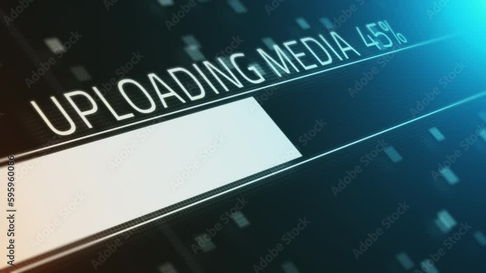 Modern monitor indicating uploading of media files.
Modern digital board showing information about data uploading with glowing percent and numbers in real time