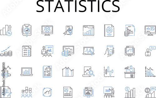 Statistics line icons collection. Probability Theory, Numerical Data, Quantitative Analysis, Metric System, Financial Analysis, Data Science, Mathematical Models vector and linear illustration. Data