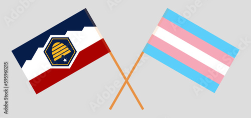 Crossed flags of The State of Utah and Transgender Pride. Official colors. Correct proportion photo