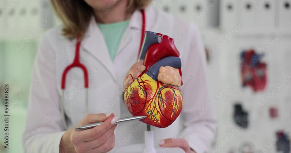 Cardiologist doctor holds model of the human heart in hands and ...