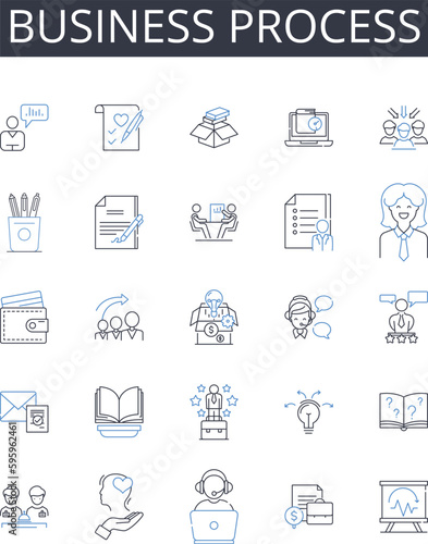 Business process line icons collection. Production line, Operational flow, Work procedure, Task sequence, Schedule framework, Operating mechanism, Service regimen vector and linear illustration