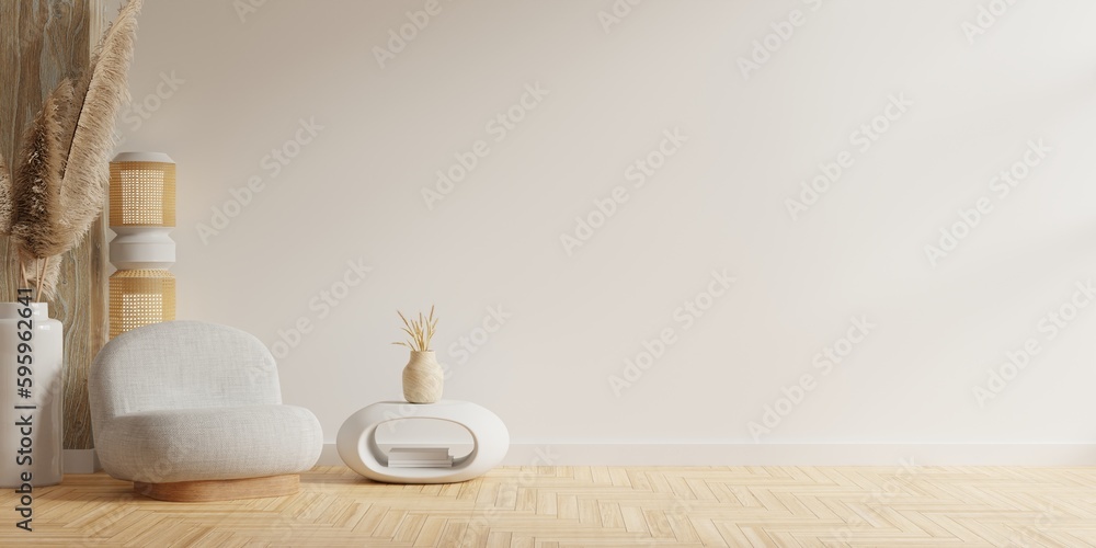 Contemporary interior design with an gray armchair on empty white color wall background. Contemporary interior design with an gray armchair on empty white color wall background.