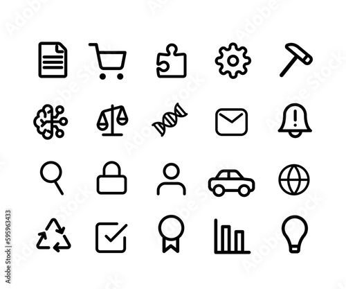 Set of different icons for social marketing, business, logistics, science, shopping cart, documents, settings, widgets, recycle, ideas, graphs, innovations, web, human resources, IT and communication