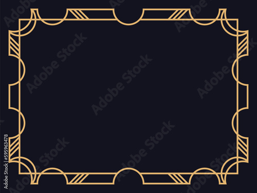 Art deco frame. Vintage linear border. Design a template for invitations, leaflets and greeting cards. The style of the 1920s - 1930s. Vector illustration