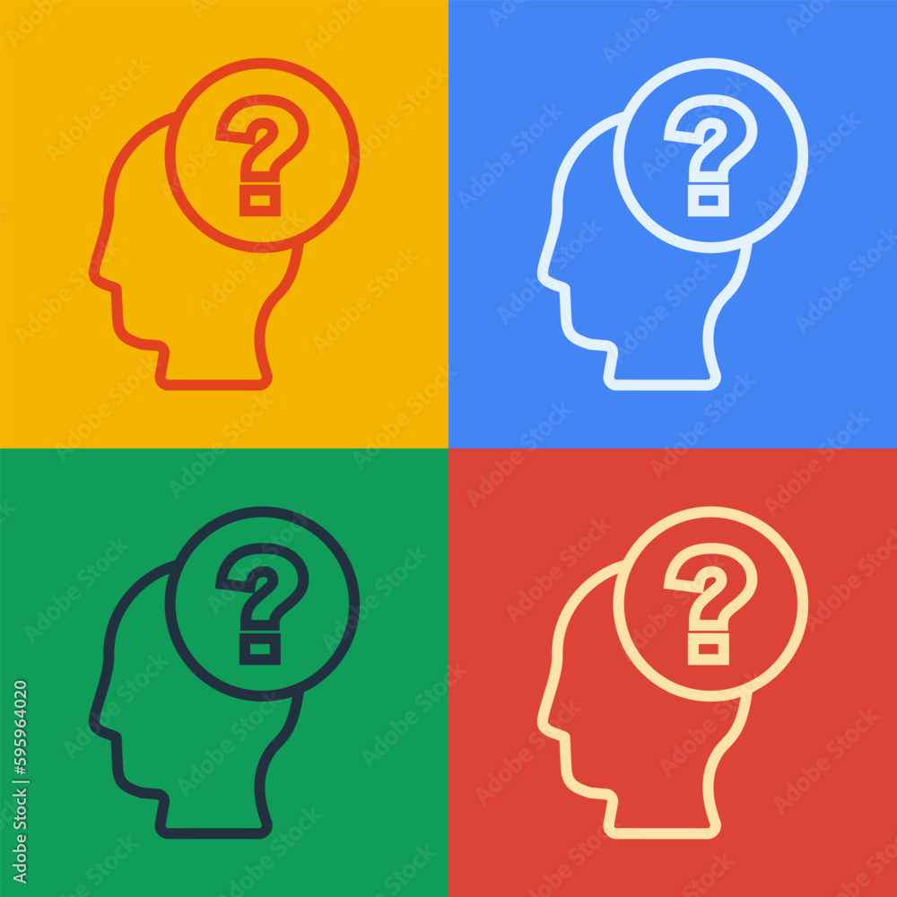 Pop art line Human head with question mark icon isolated on color background. Vector Pop art line Human head with question mark icon isolated on color background. Vector