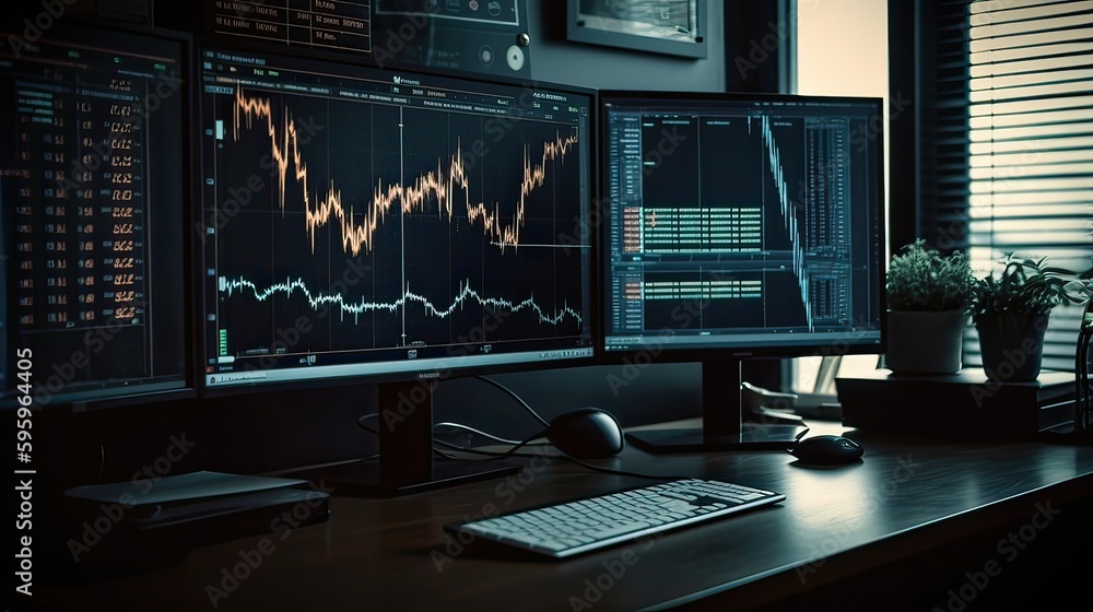 monitor with charts.Created with generative technology. monitor with charts.Created with generative technology.