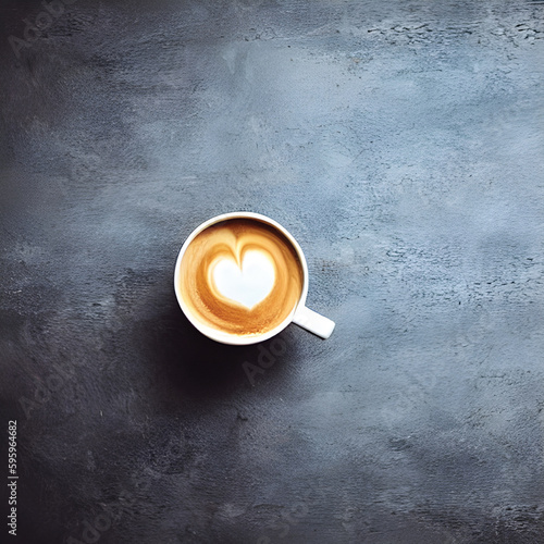Beautiful Latte Coffee Cup with Heart Shaped Art with Grey Background | Generative AI