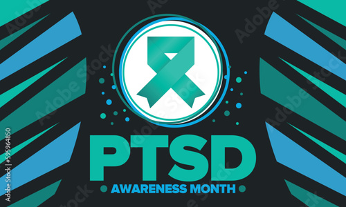 PTSD Awareness Month in June. Post Traumatic Stress Disorder. Celebrated annual in United States. Medical health care and awareness design. Poster, card, banner and background. Vector illustration