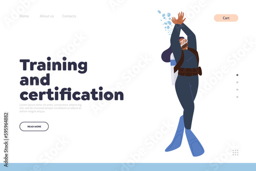Training and certification for divers landing page, professional scuba diving school website