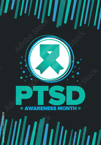 PTSD Awareness Month in June. Post Traumatic Stress Disorder. Celebrated annual in United States. Medical health care and awareness design. Poster, card, banner and background. Vector illustration