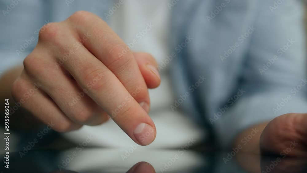Man fingers typing tablet screen indoors close up. Unknown guy texting new tab Man fingers typing tablet screen indoors close up. Unknown guy texting new tab