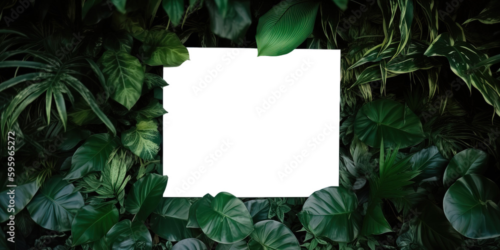 tropical foliage background with blank white by ai generative tropical foliage background with blank white by ai generative
