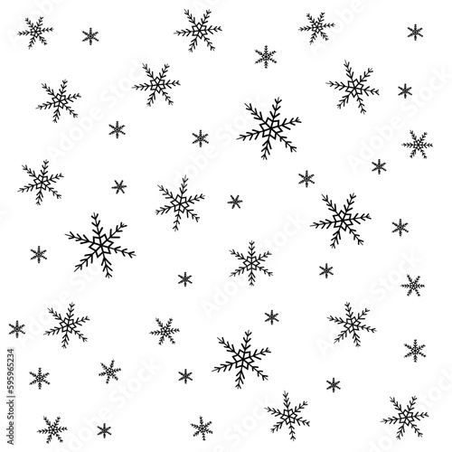 Pattern with snowflakes on a white background. Icons. Snow and winter. Vector stock illustration. Isolated