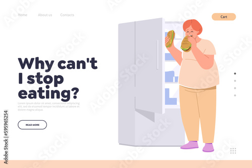 Landing page for service offers help to overeating people suffering from eating disorder and obesity
