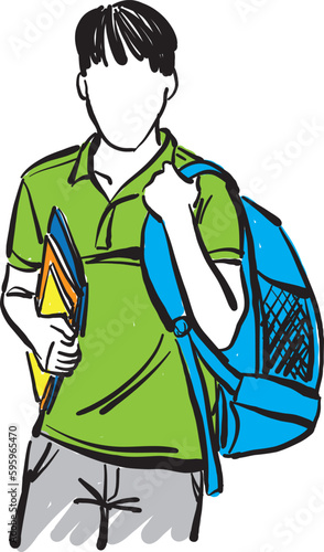 young teenager student high school with books and backpack boy back to school concept vector illustration