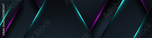 Blue and purple glowing neon abstract tech background. Vector geometric banner design