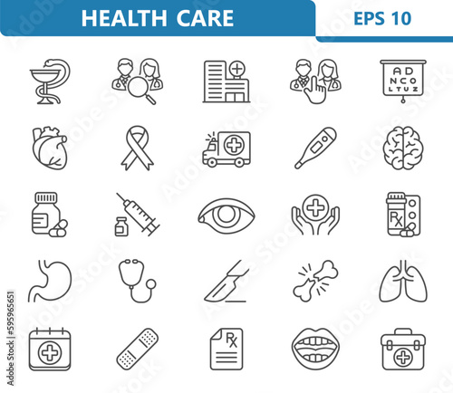 Healthcare Icons. Health Care, Hospital, Medical Vector Icon Set