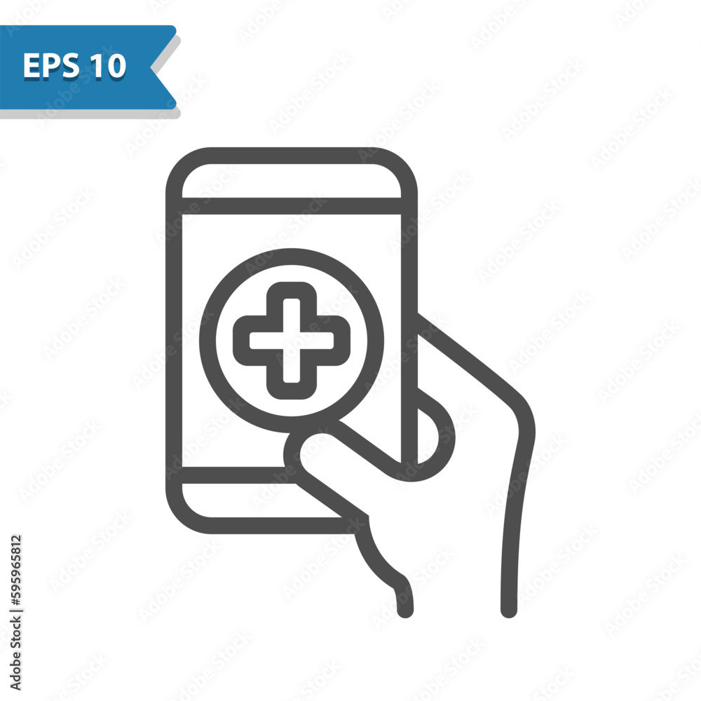 Online Healthcare Icon. Health Care, Hand, Smartphone Online Healthcare Icon. Health Care, Hand, Smartphone