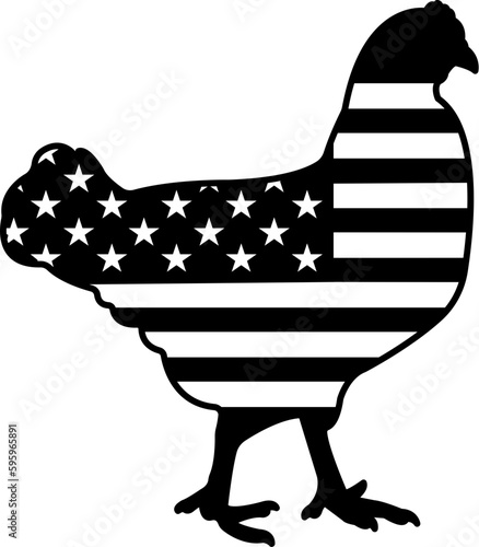 Patriotic American Flag Chicken Silhouette Logo Design Vector Egg Stamp 