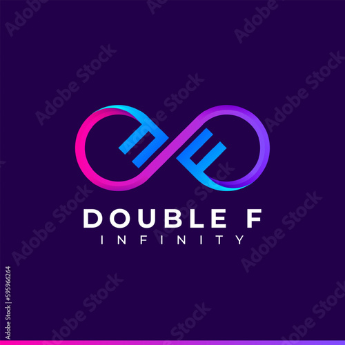 Letter F Infinity Logo design and Blue Purple Gradient Colorful symbol for Business Company Branding and Corporate Identity