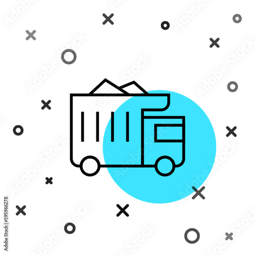 Black line Large industrial mining dump truck icon isolated on white background. Big car. Random dynamic shapes. Vector
