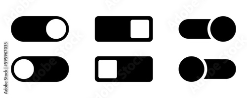 Glyph toggle icon set. Switch toggle slider. Turn off and on toggle. Black switcher icon set. Switcher in black. Linear Turn on slider. Active and inactive slider. Stock vector illustration