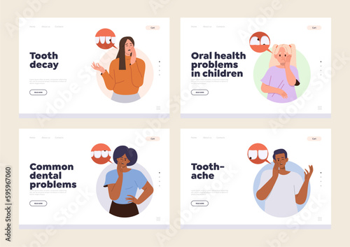 Set of landing page for children tooth treatment and orthodontic care service of dental clinic
