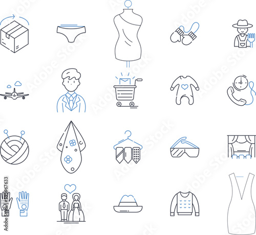 Mercantile centre line icons collection. Commerce, Trading, Business, Retail, Wholesale, Marketplace, Transactions vector and linear illustration. Imports,Exports,Distribution outline signs set