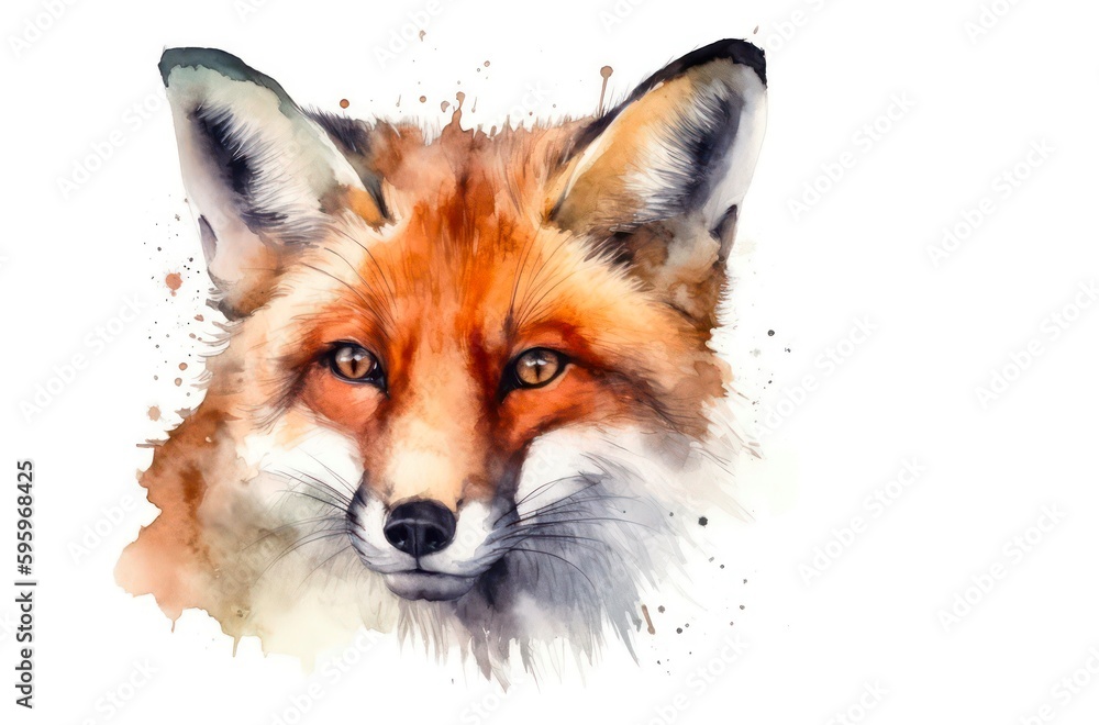 Fototapeta premium Watercolor illustration of a red fox isolated on white background. Generative AI.