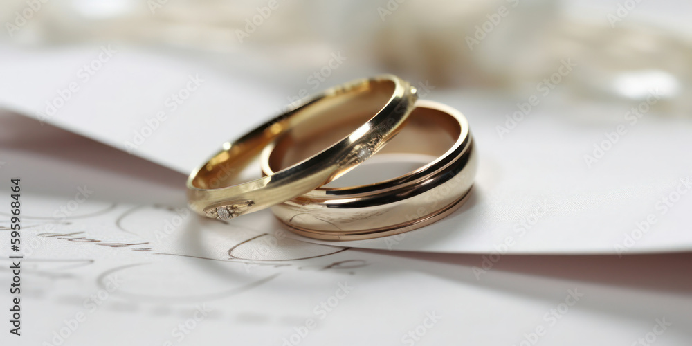 wedding rings on wedding invitation.Generative AI wedding rings on wedding invitation.Generative AI