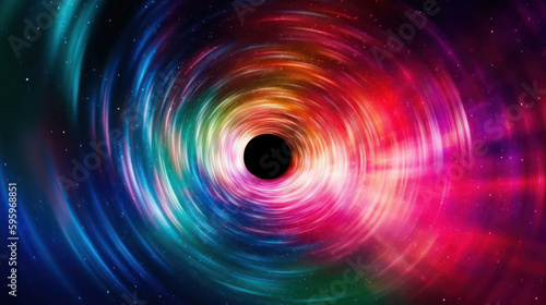 Abstract color design background .Tunnel motion blur colorful space nebula black hole many colors . Generative AI
