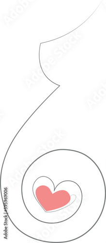 belly of a pregnant woman with a pink heart inside. line art. vector. pregnacy