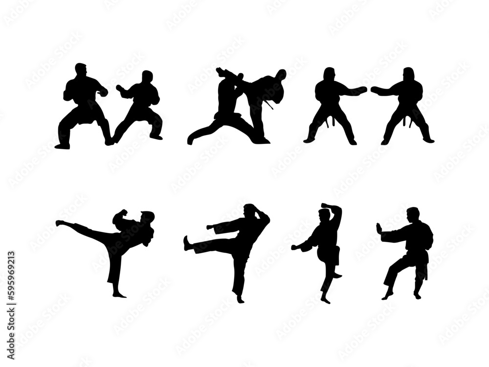 karate silhouettes. Vector illustration. Vector set of karate fighting
