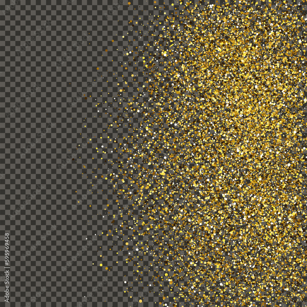 Gold glittering dust on transparent backdrop