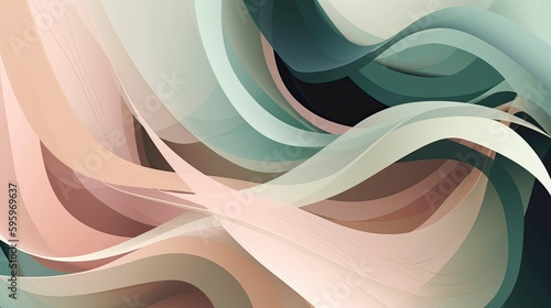  Ribbon Waves: Soothing and Sophisticated Abstract Composition Showcasing Delicate, Ribbon-Like Waves in Soft Pink and Sage Green Tones - generative ai