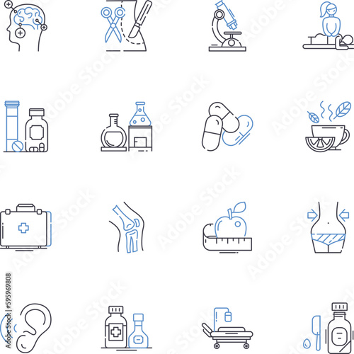 Psychotherapy clinic line icons collection. Therapy, Counseling, Mental health, Healing, Wellness, Self-care, Mindfulness vector and linear illustration. Support,Growth,Transformation outline signs