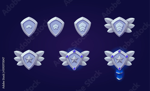 Patent in progress symbols with gems and wings. High quality metal illustration.