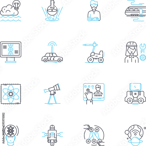 Machine learning technology linear icons set. Algorithms, Predictions, Data, Automation, Neural, Optimization, Intelligence line vector and concept signs. Pattern recognition,Analysis,Training outline