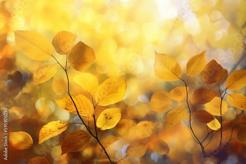 autumn nature abstract background with yellow leaves from generative ai