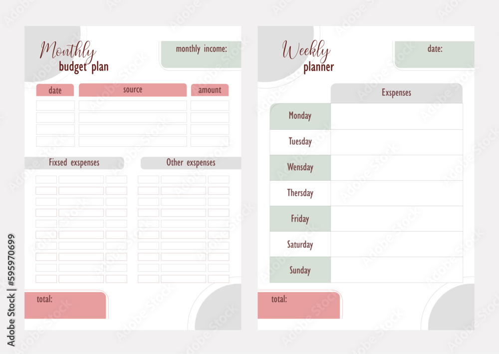 Monthly and weekly budget planner. Financial planner. Monthly and weekly budget planner. Financial planner.