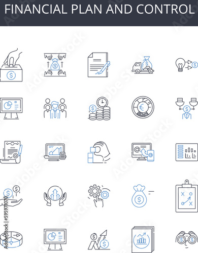 financial plan and control line icons collection. Response, Analysis, Metrics, Reports, Interface, Insight, Evaluation vector and linear illustration. Reviews,Scores,Tracking outline signs set