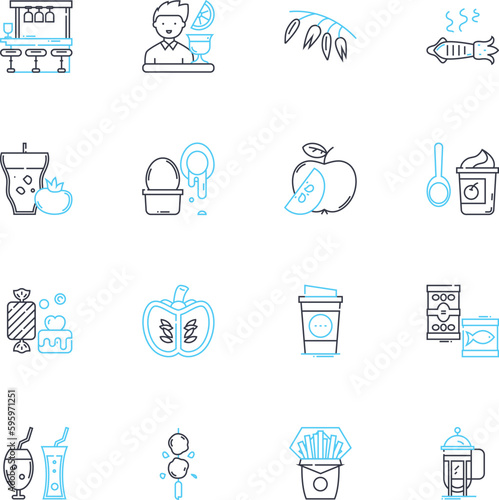 Food innovation linear icons set. Molecular, Sustainability, Fusion, Edible, Locavore, Probiotic, Gluten-free line vector and concept signs. Biodynamic,Functional,Fermented outline illustrations