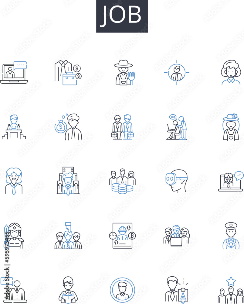 Job line icons collection. Work, Employment, Occupation, Profession, Career, Vocation, Trade vector and linear illustration. Task,Duty,Assignment outline signs set