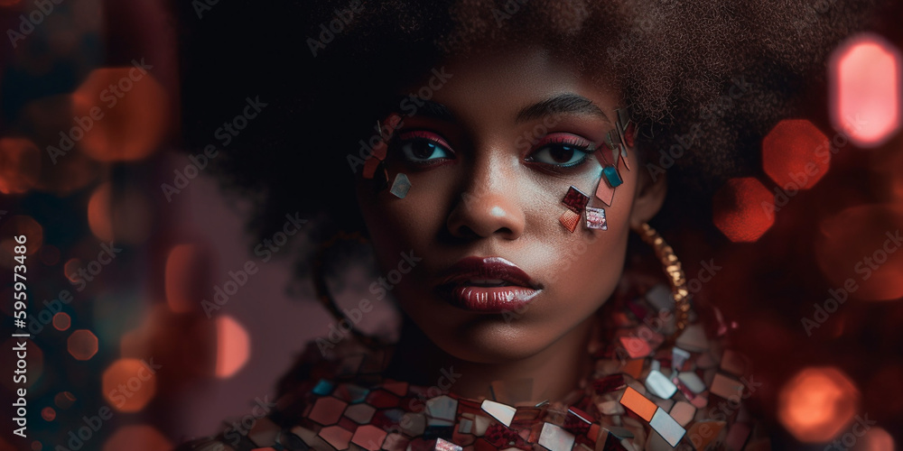 Hübsche Afroamerikanische Frau Model mit tollem Make-Up Styling Nahaufnahme, ai generativ Hübsche Afroamerikanische Frau Model mit tollem Make-Up Styling Nahaufnahme, ai generativ