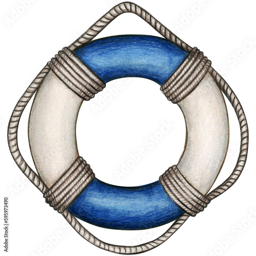 waterclor nautical life buoy photo