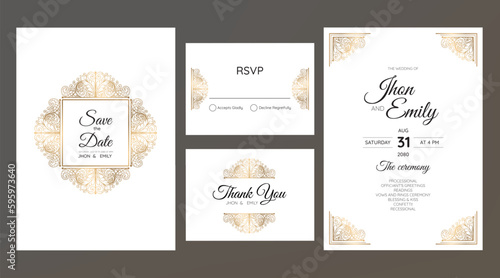 Gold vintage greeting card on a white background. Luxury ornament template