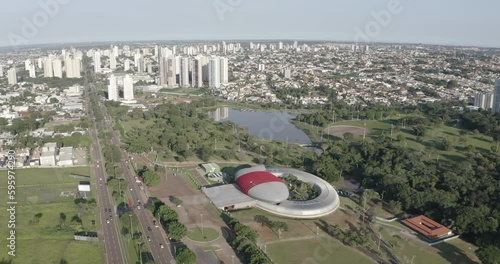 Campo Grande, MS, Brazil, MAR 30 2023, Aerial view of municipal aquarium with several species from the Midwest region. The Aquarium is located in the Indigenous Nations Park photo