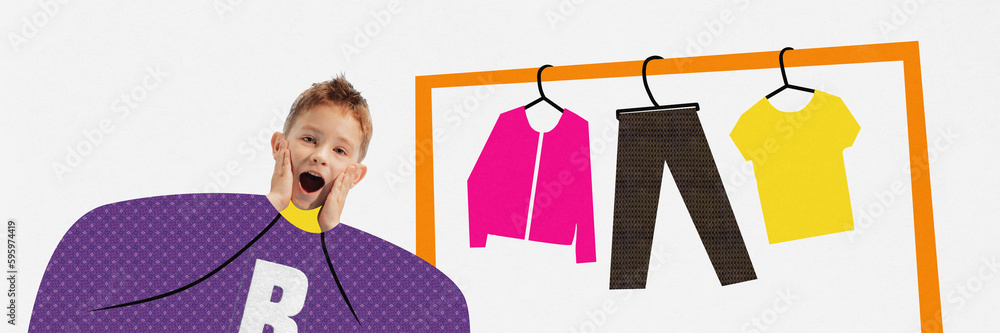 One cute clothes designer screaming with surprise face over white studio background with pencil sketch. Little dreamer One cute clothes designer screaming with surprise face over white studio background with pencil sketch. Little dreamer
